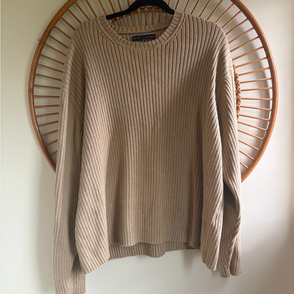 Tommy Hilfiger Ribbed Crewneck Sweater in Beige